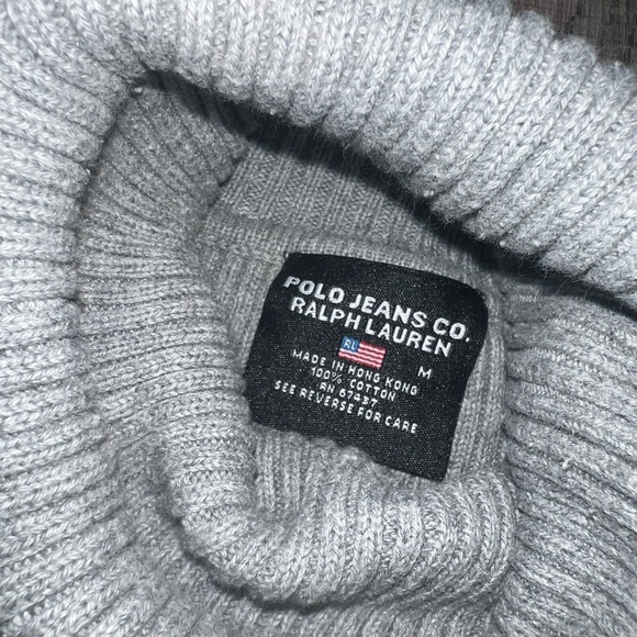 Polo by Ralph Lauren Light Gray Ribbed Turtleneck Sweater with RL Flag Logo - Picture 9 of 9